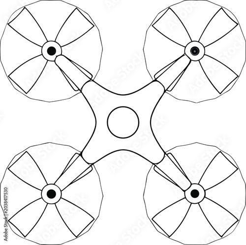 drone with four rotors line art vector illustration on transparent background