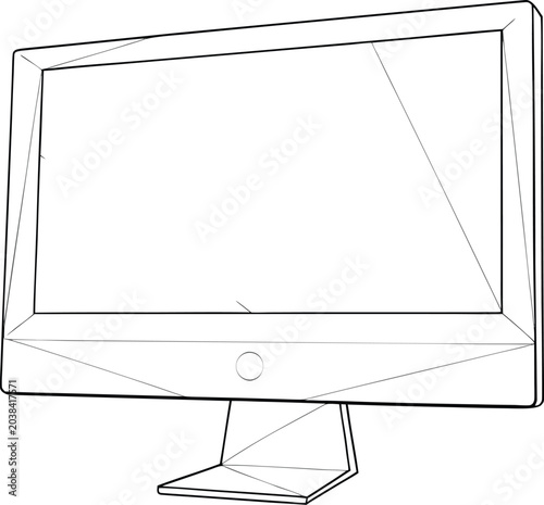 desktop computer monitor line art vector illustration on transparent background
