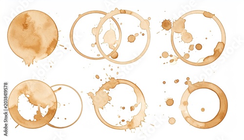 Brown stains and circles on white background