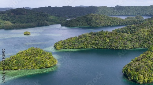 Foto Aerial View of Lush Green Rock Islands and Turquoise Lagoons in Palau