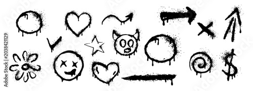 Φωτογραφία Spray graffiti doodles and tags set with dripping paint and splashes