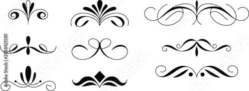 Collection of decorative flourish ornaments and calligraphic dividers with ornaments flourishes dividers calligraphy decorative. Vector illustration