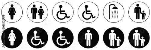 Bild auf Leinwand Set of Toilet Silhouette Icons Vector Illustration, Mother and Baby Room Symbols