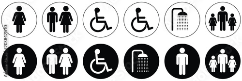 Foto Set of Toilet Silhouette Icons Vector Illustration, Mother and Baby Room Symbols