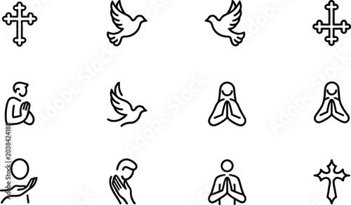 Foto Spiritual religious icon collection featuring crosses and prayer symbols religion christianity spirituality devotion meditation