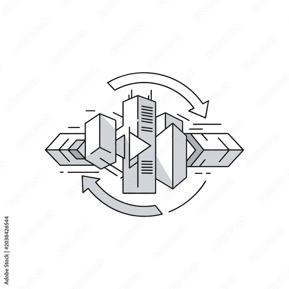 Obraz premium A minimalist graphic illustration showing urban development and city growth cycles