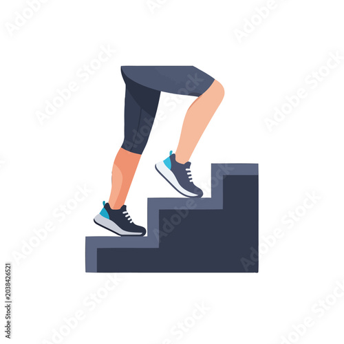 A person wearing athletic shoes is walking up a set of dark stairs
