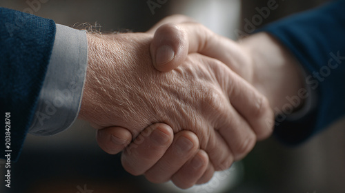 Two Business People Handshake During Meeting Close Up View Firm Agreement