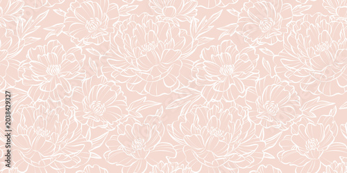Foto Pink and white elegant floral print seamless pattern background, botanical peony