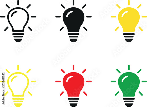Light bulb idea icon set for innovation, creativity and energy concepts