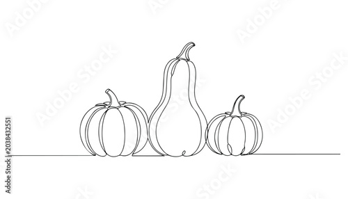 Bild auf Leinwand Continuous Simple black line art drawing of pumpkin vegetable in a minimalist style on a white background