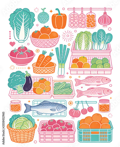 Fresh soft hand-drawn PNG illustration of fresh vegetables, minimalist and gentle style, Ideal for healthy eating visuals, farm-to-table promotions, grocery store branding, recipe book designs.