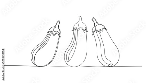 Fotografie Continuous Simple black line art drawing of eggplant vegetable in a minimalist style on a white background