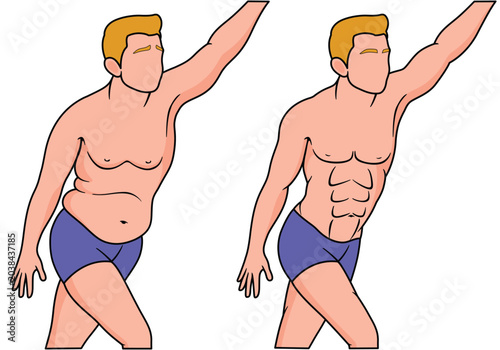 Tableau sur toile Slimmer Stronger Happier Male Body Change Workout Illustration