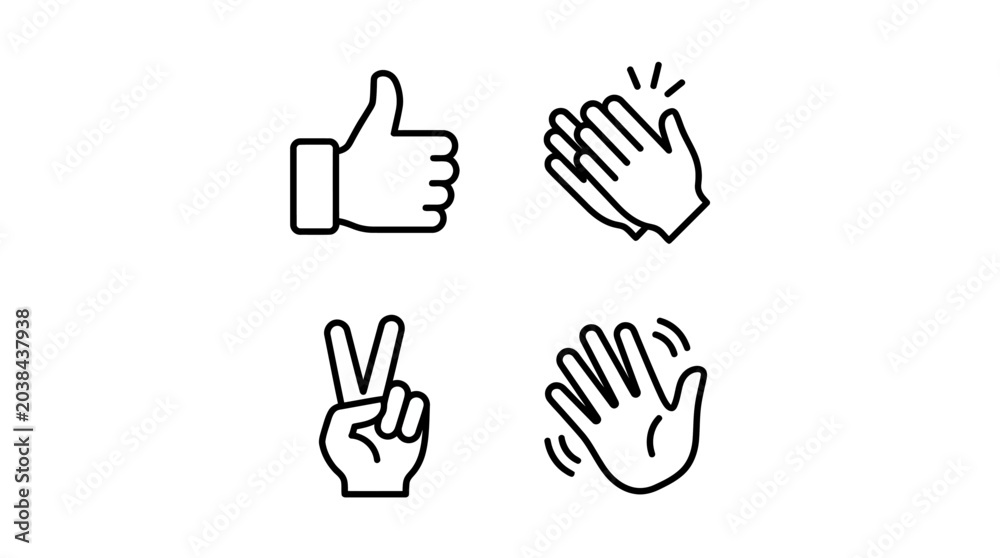 Fototapeta premium Four expressive hand gestures in black outline on.