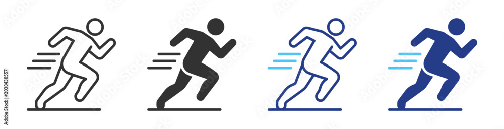 Fototapeta premium Running athlete icons, fitness exercise and cardio workout symbols on transparent background
