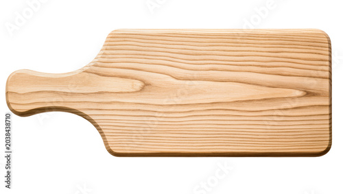 Fotografía Wooden cutting board with handle and visible grain