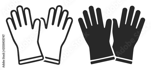 Quadro su tela Black and white line icons of gloves showing protective handwear in two styles o