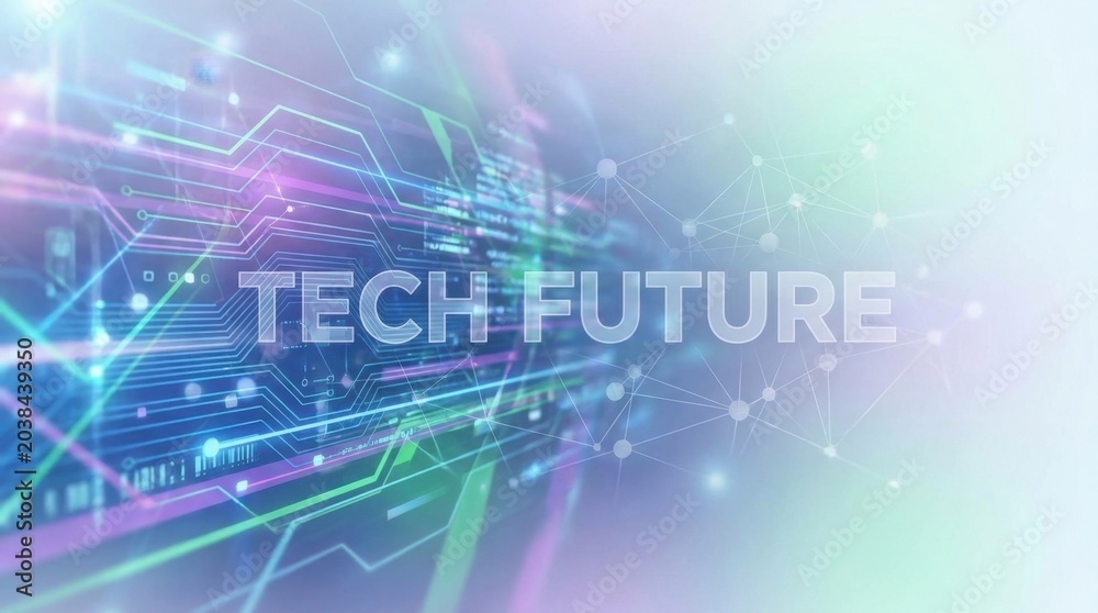 Obraz premium Abstract Technology Background with Neon Lights and Text 'Tech Future'