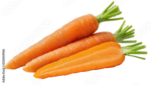 Foto Three fresh orange carrots with green tops