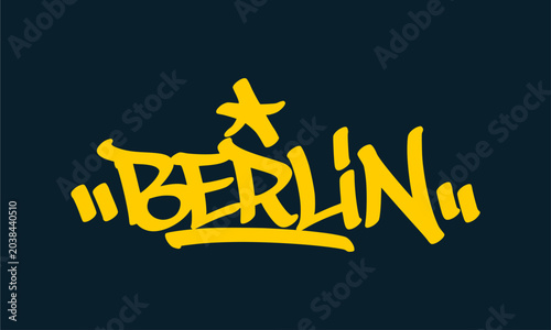 Valokuva Berlin city germany graffiti tag graphic displaying german Europe travel landmark word text for positive vibe sticker overlay urban hip hop subculture streetwear apparel design clip art