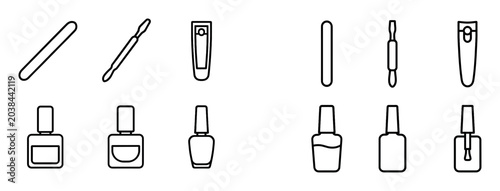 Beauty icons with nail file and polish outline