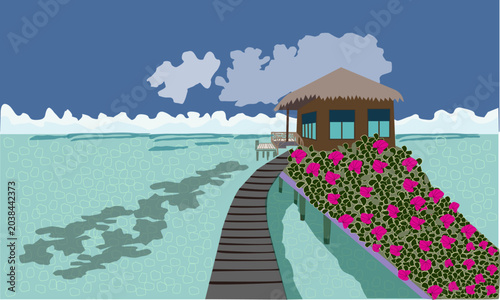 Tropical overwater bungalow in the Maldives
