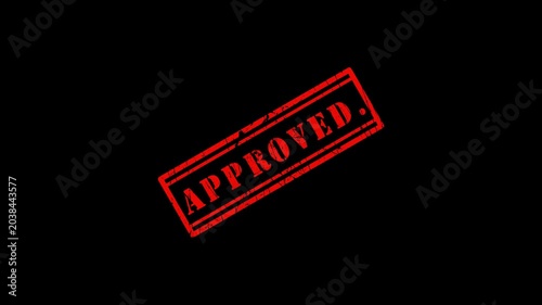 grunge Approved text red vintage rubber stamp seal animation on black background. document Approve realistic stamp design green screen. accept, approval, Granted