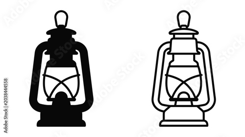 Schilderij op canvas Vintage kerosene lantern silhouette black and white line art illustration