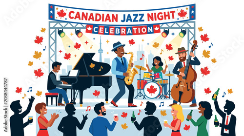 Canvas Print Canadian Jazz Night Celebration with Musicians and Audience