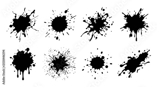 Foto Dynamic Collection of Black Ink Splatter and Paint Drip Grunge Textures Isolated