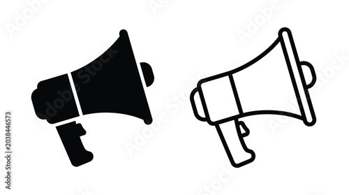 Foto Megaphone Silhouette Icons Black And Outline Versions On White Background
