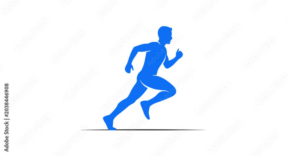 Fototapeta premium Blue silhouette of a man running on a white background with a shadow effect Vector