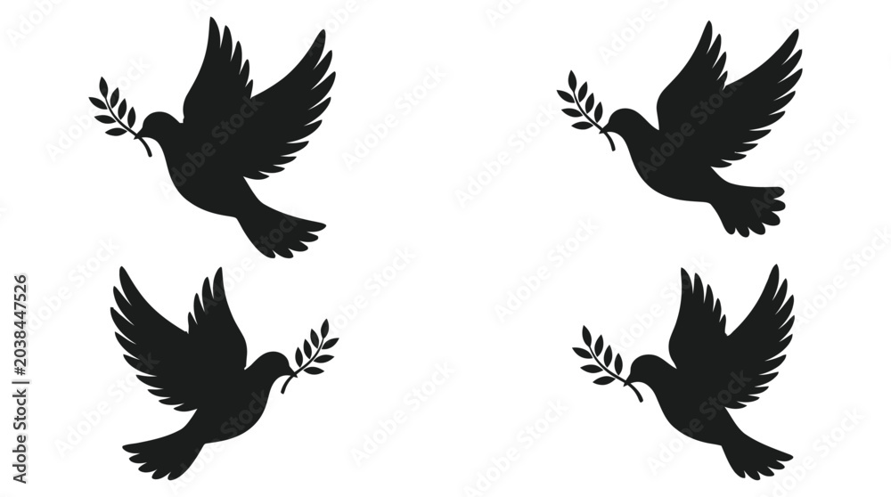 Naklejka premium doves carrying olive branches silhouette birds peace