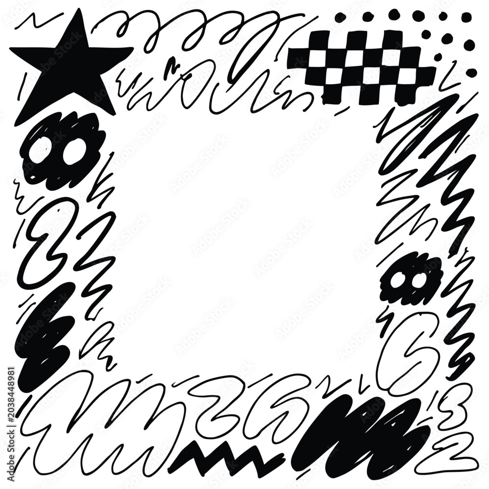 Obraz premium Punk Grunge Black and White Abstract Doodle Square Frame