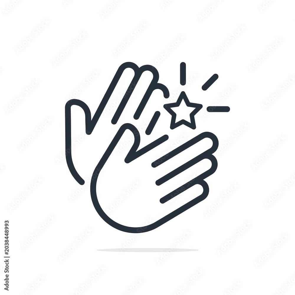 Obraz premium Hands clapping in celebration with a sparkling star icon, symbolizing success and recognition.