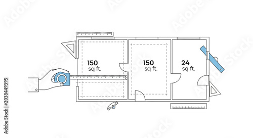 Measuring floor plan for home renovation or construction.