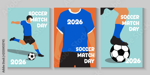 Soccer posters with colorful player figures for World Championship  football tournament 2026. Template Sport Layout Design, Flat Design, single line, Graphic Illustration,