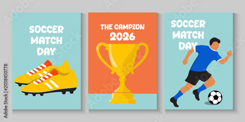 Soccer posters with colorful player figures for World Championship  football tournament 2026. Template Sport Layout Design, Flat Design, single line, Graphic Illustration,