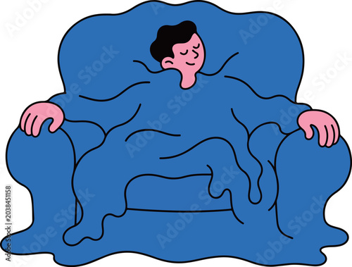 Photos Man Melding into Blue Armchair