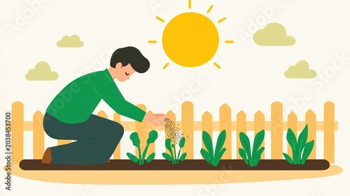 Man gardening in a sunny garden