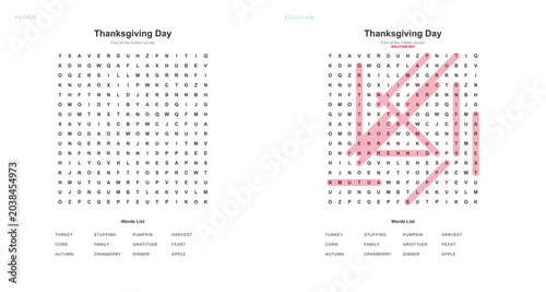 Thanksgiving Day Word Search for Kids - 0RW