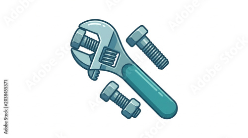 Canvas Print Adjustable wrench with nuts and bolts illustration.