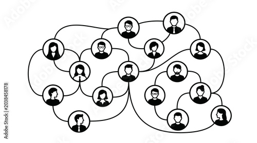 Konstfotografi Black and white social network diagram with connected people icons