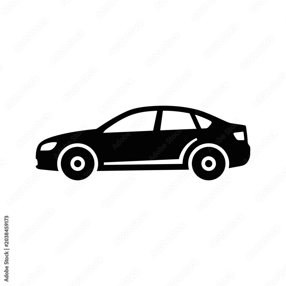 Obraz premium Minimalist side view car icon in flat design isolated on transparent background