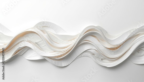 A white wavy abstract sculpture with beige undertones on a light gray background with shadows