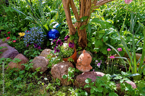 View of a somewhat overgrown garden that serves as a functioning ecosystem.