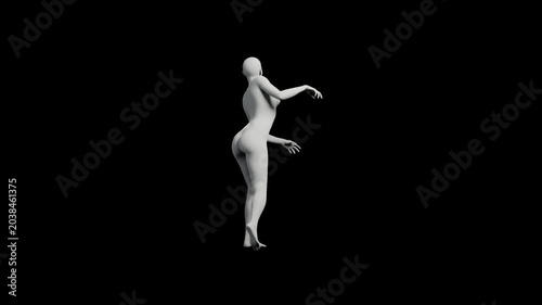 3D mannequin model standing against black background