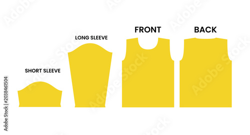 Quadro su tela Plain yellow clothing sewing pattern layout vector template