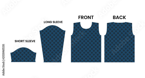Blue sewing pattern template with small polka dot design